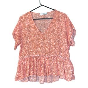 LOVE J Women Blouse Red Orange with White Spots size Medium